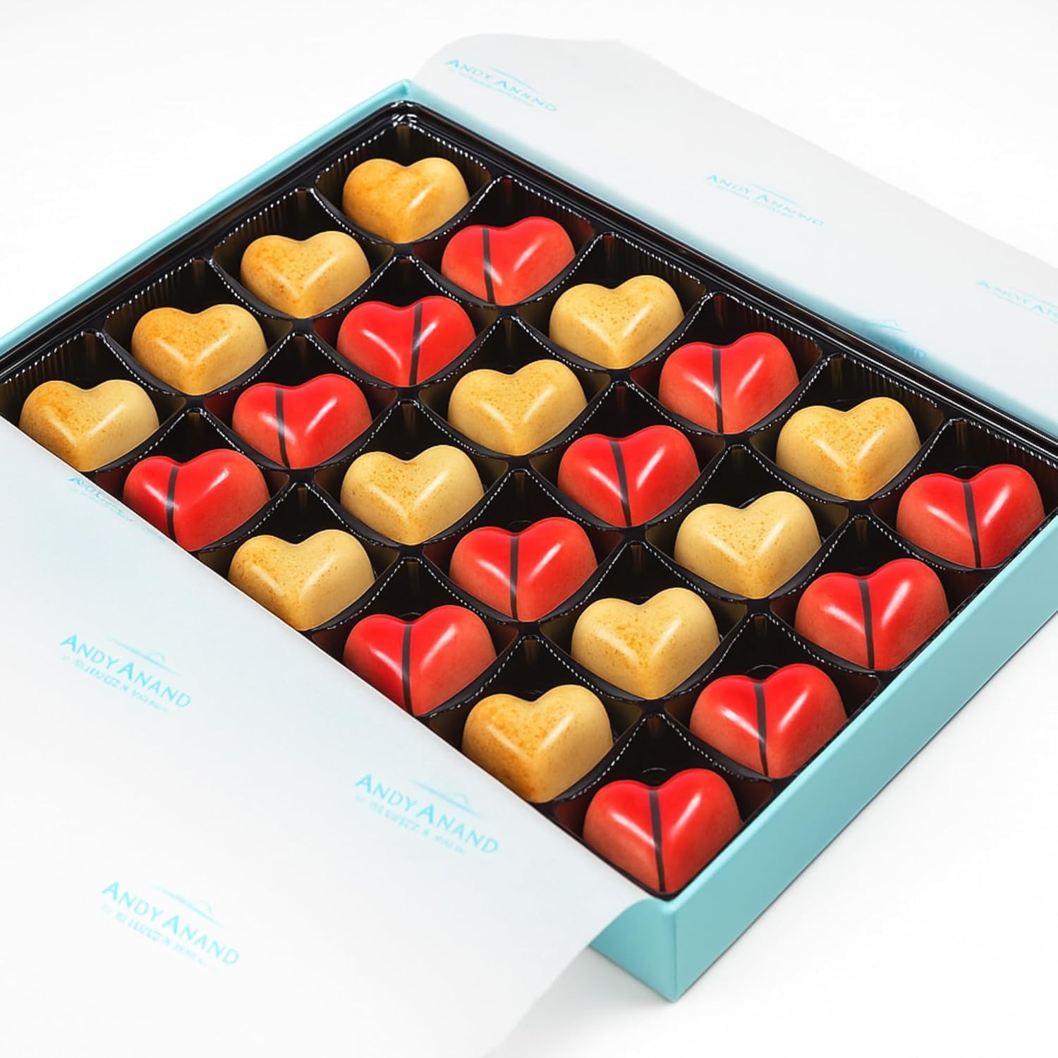 Andy Anand White Chocolate Heart Gift Box (24 pc, 60% Cocoa) | Gluten-Free Valentine's & Anniversary Gift | Local SoCal Chocolatier