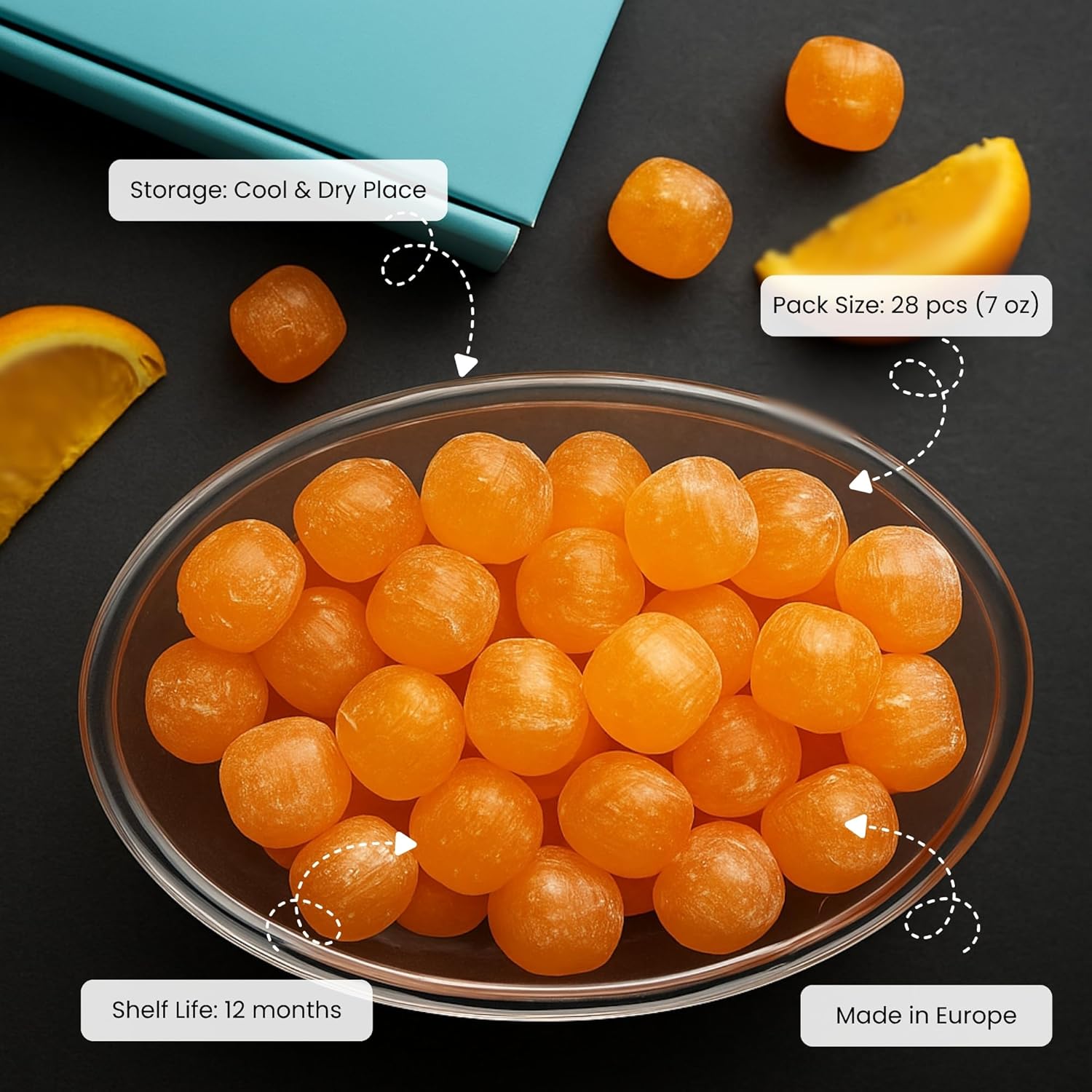 Andy Anand Sugar-Free Sour Orange Hard Candy (28 pc, 7 oz) | Sugar-Free & Keto Candy | Local SoCal Bakery