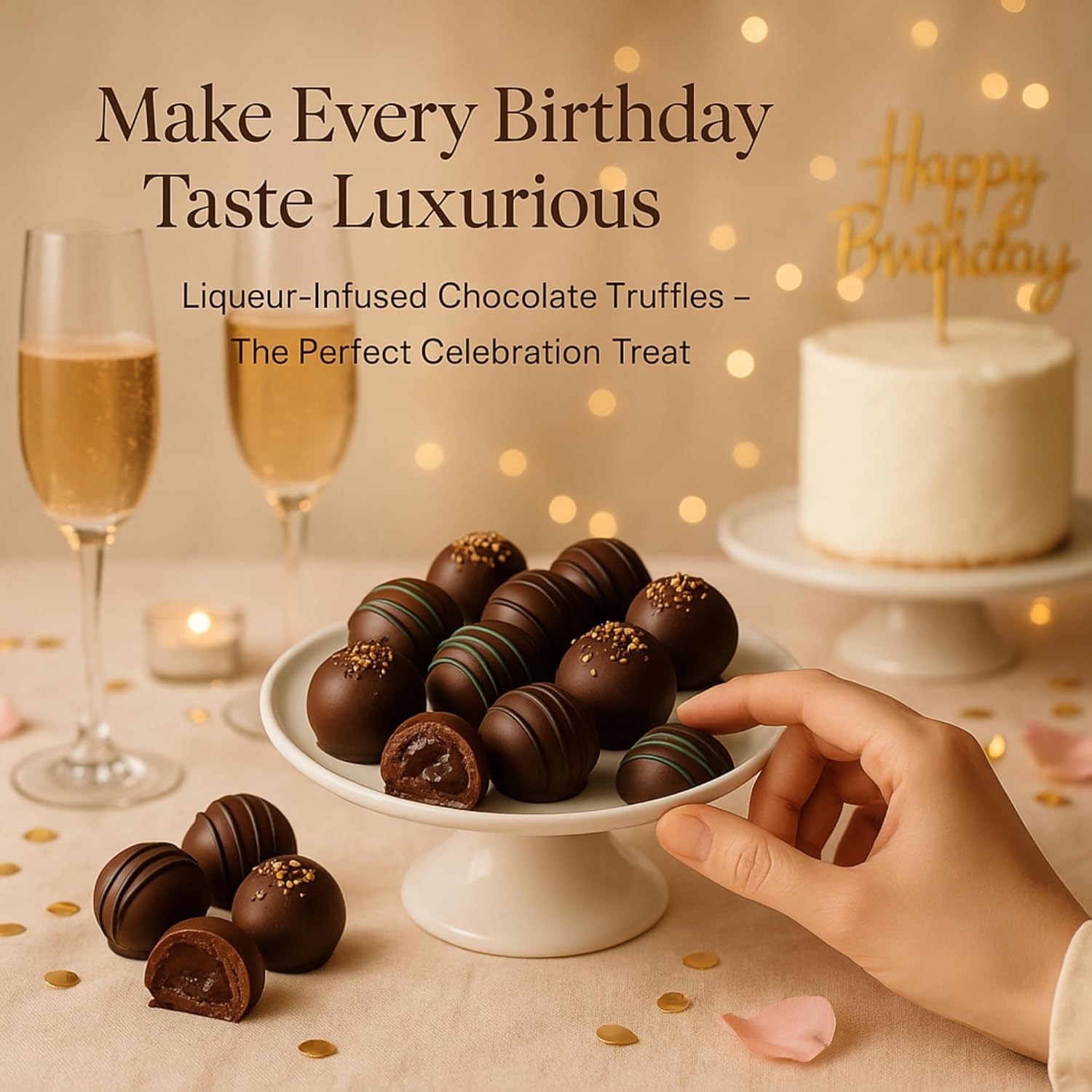 Andy Anand Belgian Dark Chocolate Liqueur-Style Truffles (16 pc, 8 oz) | Champagne, Rum, Amaretto, Black Forest | Local SoCal Chocolatier