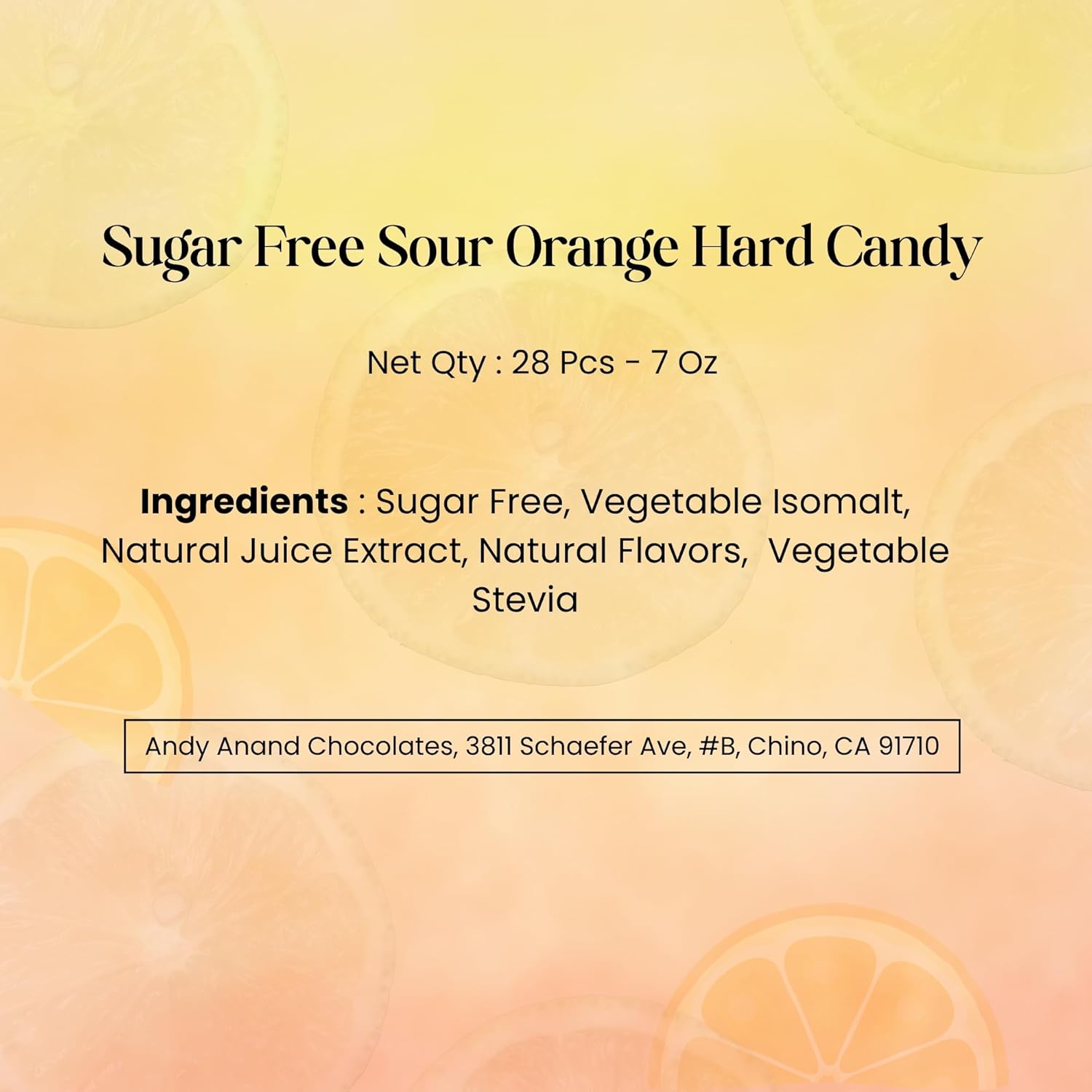 Andy Anand Sugar-Free Sour Orange Hard Candy (28 pc, 7 oz) | Sugar-Free & Keto Candy | Local SoCal Bakery
