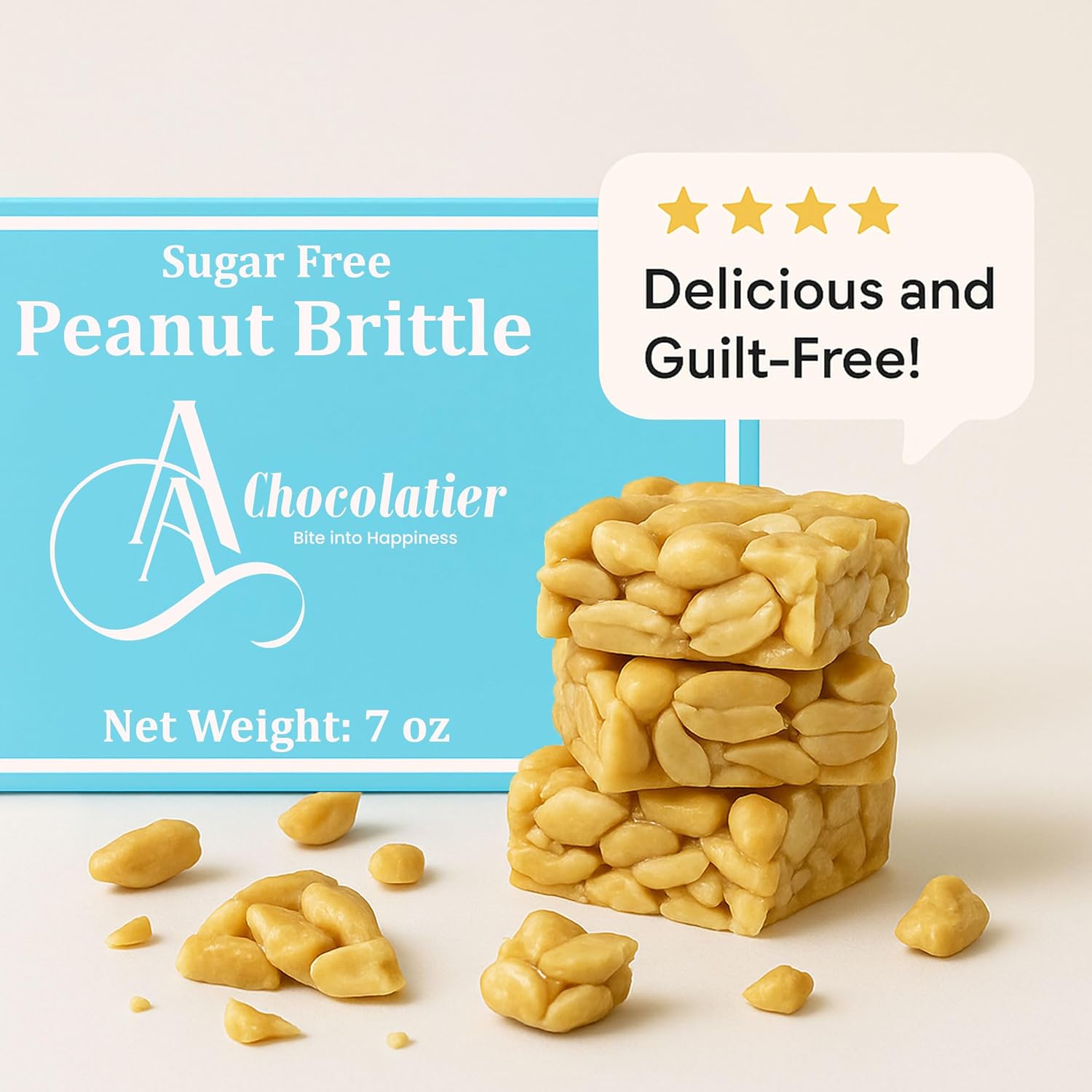 Andy Anand Sugar-Free Peanut Brittle, 1 lb – Vegan, Keto-Friendly, No Added Sugar, Old-Fashioned Handmade Snack – Birthday & Holiday Gift