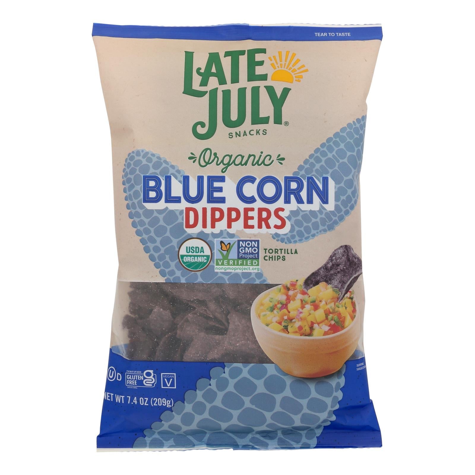 Late July Snacks Blu Corn Dippers Tortilla Chips (Pack of 9 - 7.4 Ounces)