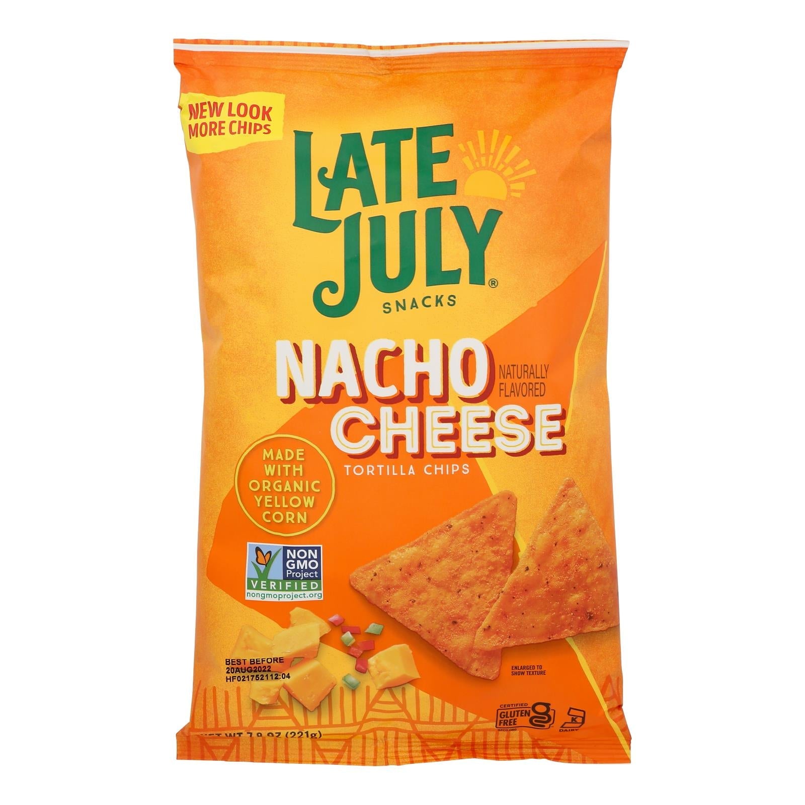Late July Tortilla Chips Nacho Cheese, 7.8oz Bags (Pack of 12)