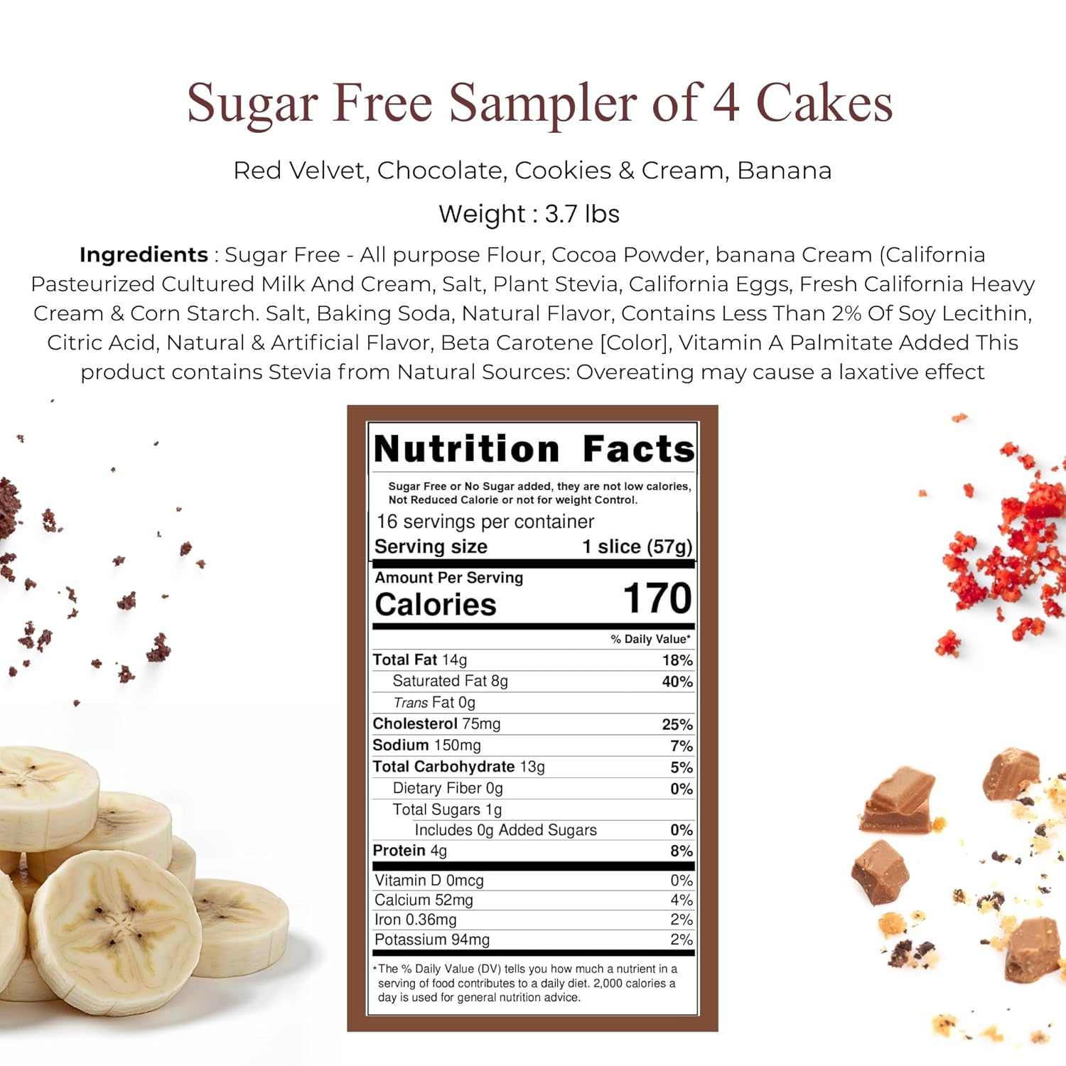 Andy Anand Sugar-Free Cake Sampler, 4 Flavors, 3.7 lb – Keto & Diabetic-Friendly, Cookies & Cream, Chocolate, Blueberry & Pineapple Gift
