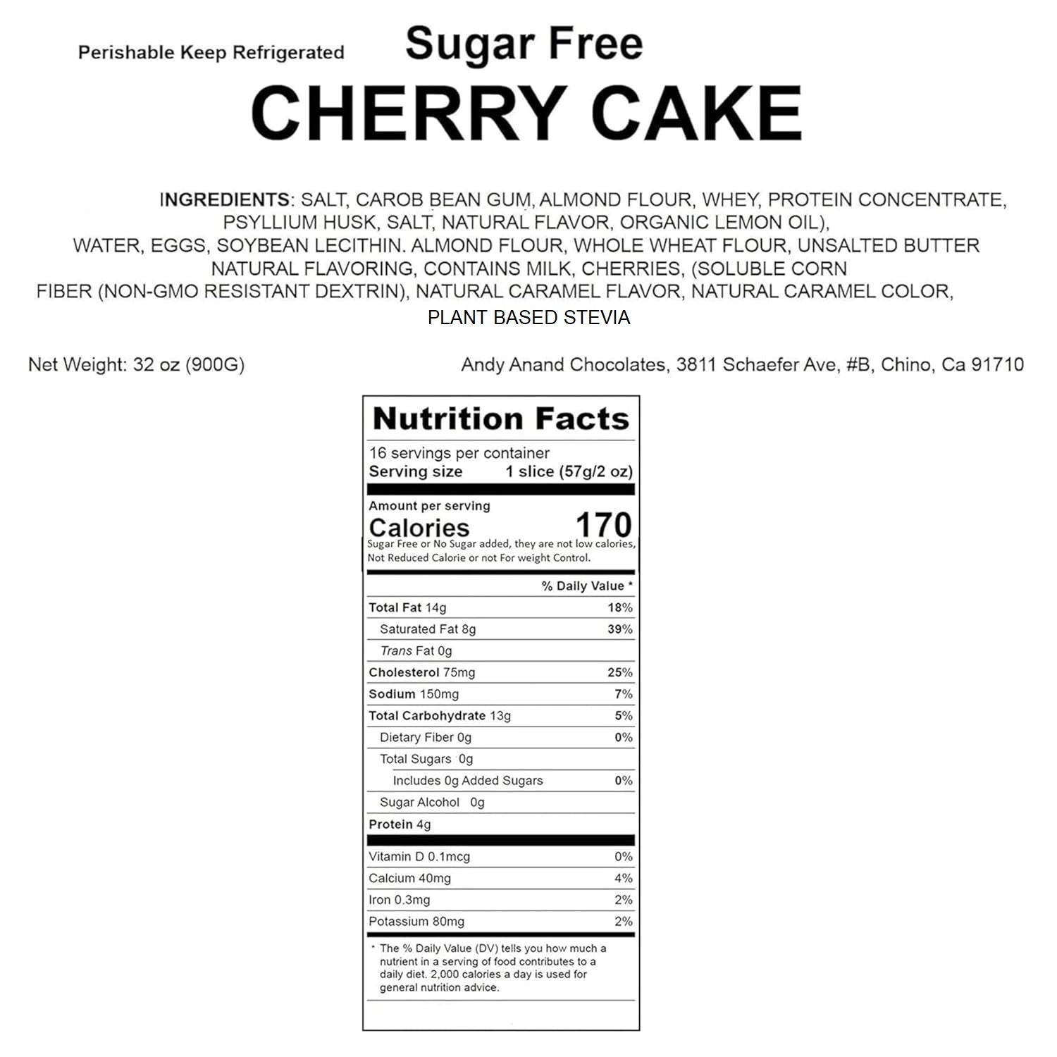 Andy Anand Sugar-Free Dunked Cherry Cake (9-inch, 2.9 lbs) | Keto & Diabetic-Friendly | SoCal Bakery
