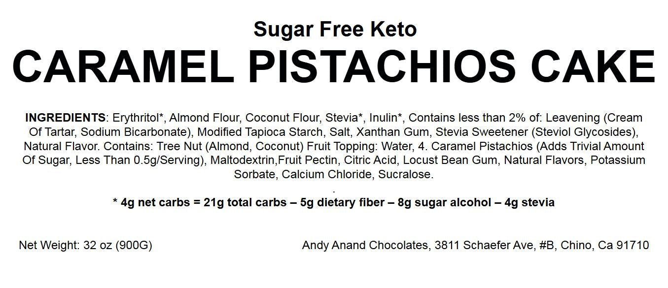 Andy Anand Sugar-Free Keto Caramel Pistachio Cake, 9-Inch, 2 lb – Low-Carb, All-Natural, No Preservatives, Diabetic-Friendly Birthday Gift