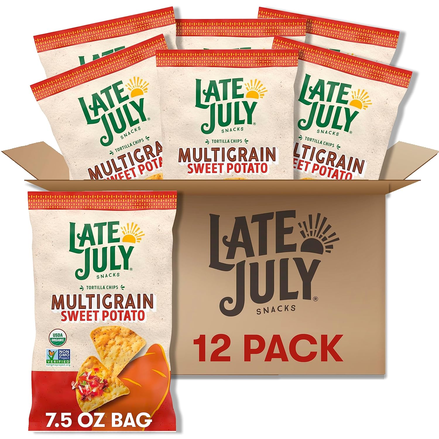 Late July Snacks Veggie Sweet Potato Tortilla Chips, 7.5 oz, Case of 12