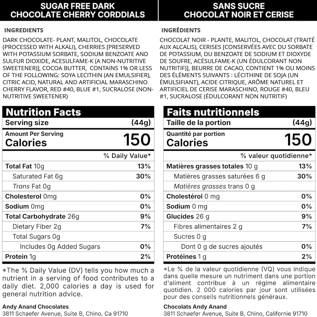 Andy Anand Sugar-Free Vegan Dark Chocolate Cherry Cordial Truffles (24 pc) | 60% Cocoa Butter | Local SoCal Chocolatier