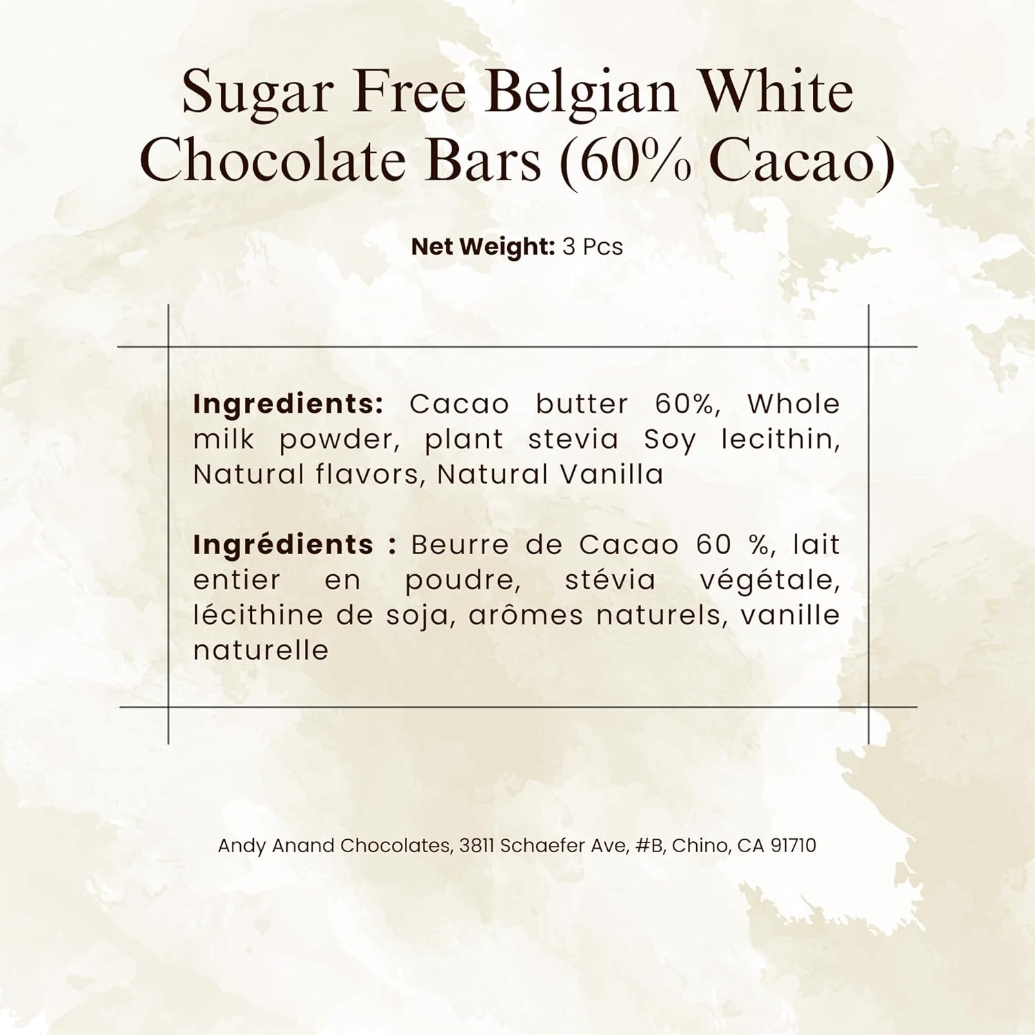 Andy Anand Sugar-Free 80% Cacao Belgian Dark Chocolate Bars (4 pc) | Sugar-Free & Keto Chocolate | Local SoCal Chocolatier