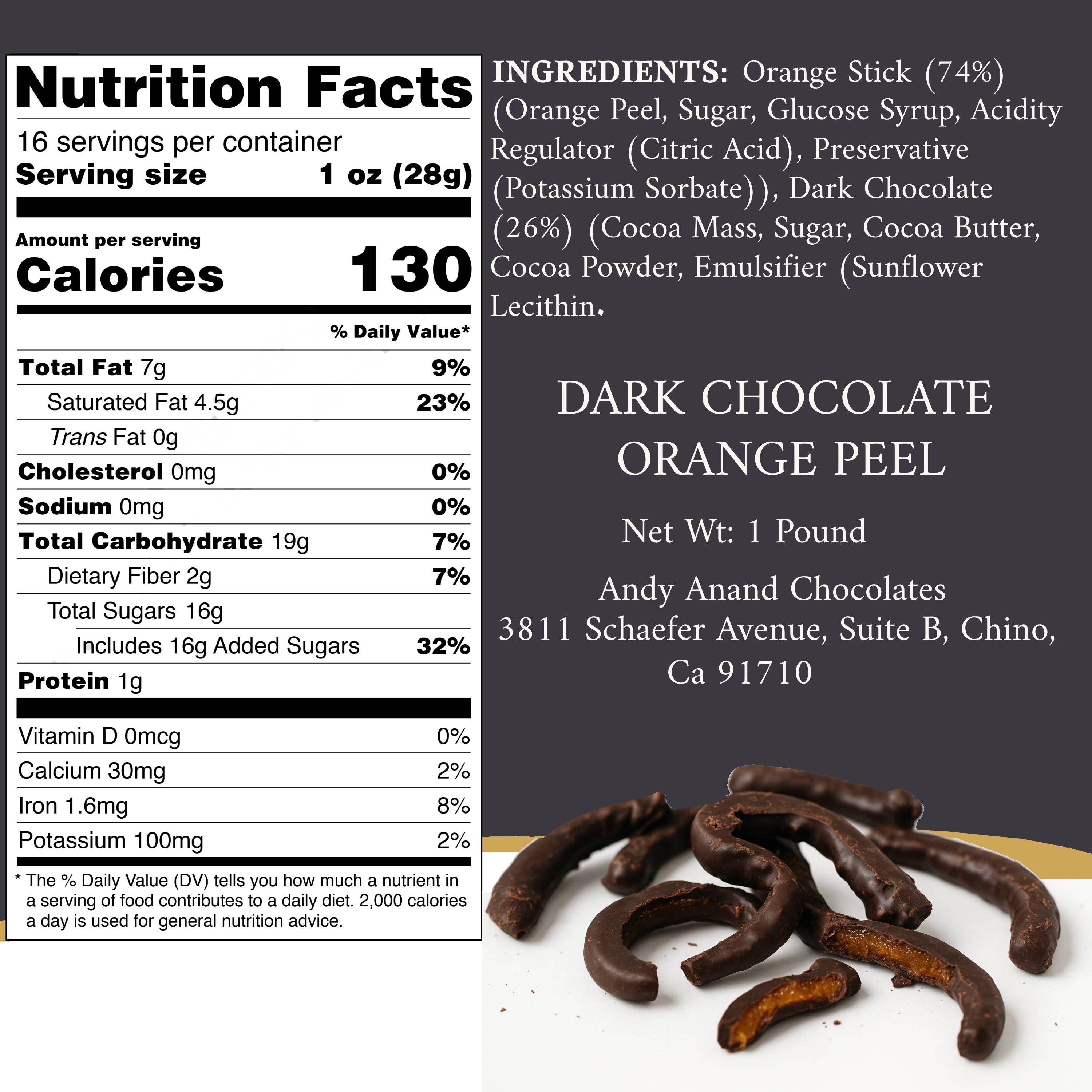 Andy Anand Dark Chocolate Orange Peel Bars (1 lb Gift Box) | Gourmet Belgian Chocolate | Local SoCal Chocolatier