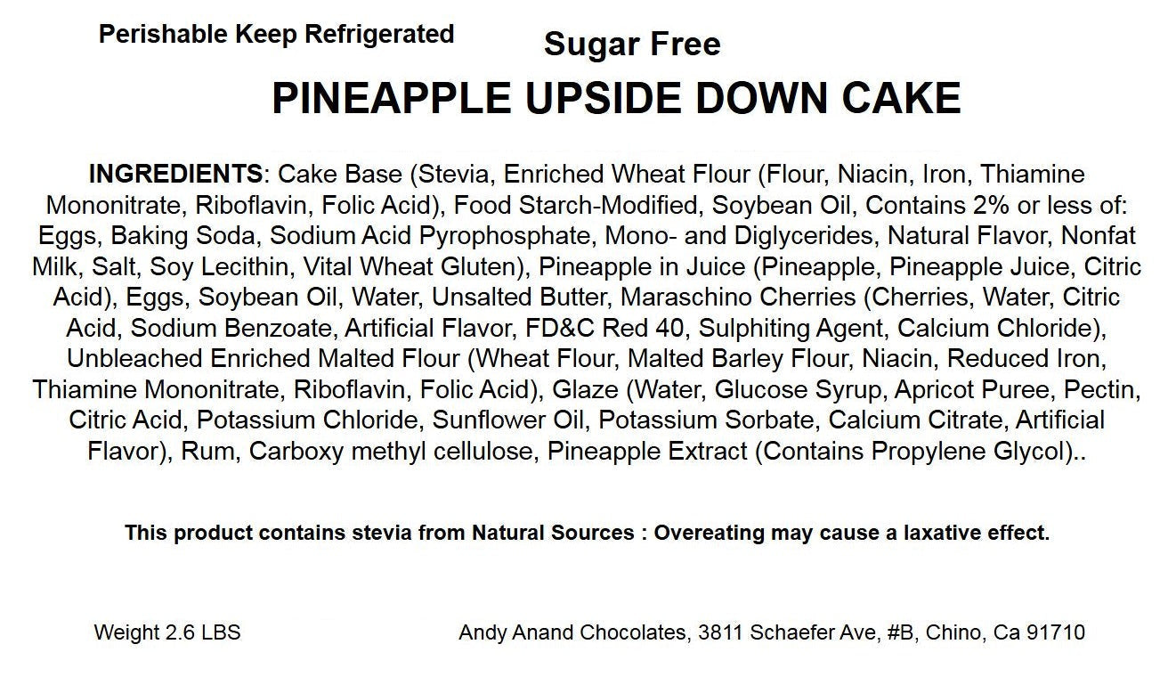 Andy Anand Sugar-Free Chocolate Pineapple Upside-Down Cake (9-inch, 2.6 lbs) | Keto & Diabetic-Friendly | SoCal Bakery