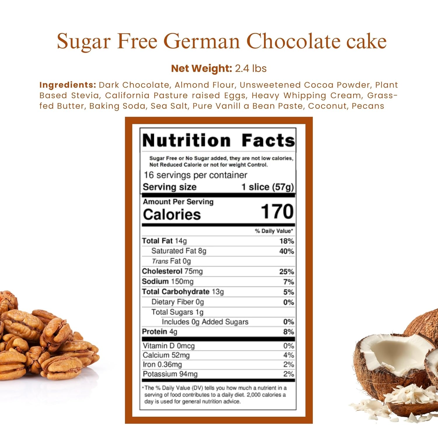 Andy Anand Sugar-Free German Chocolate Cake, 2.4 lb – Belgian Cocoa, Coconut-Pecan Filling, Keto & Diabetic-Friendly Birthday Gift Box