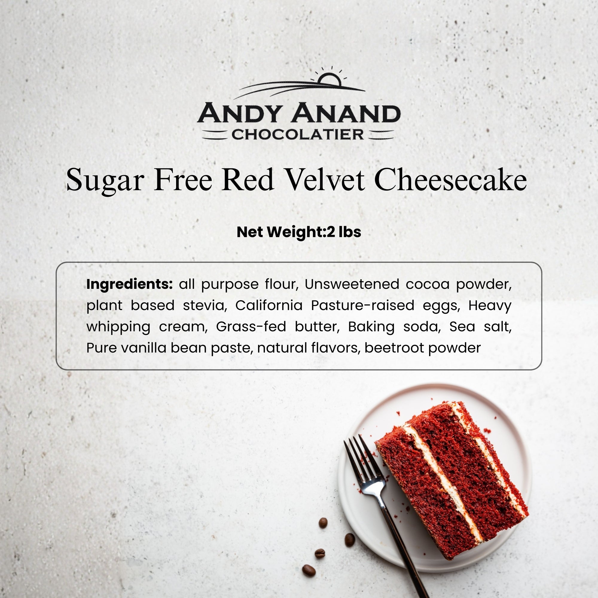 Andy Anand Sugar-Free Red Velvet Cake (2.4 lbs) | Sugar-Free & Keto Cake | Local SoCal Bakery