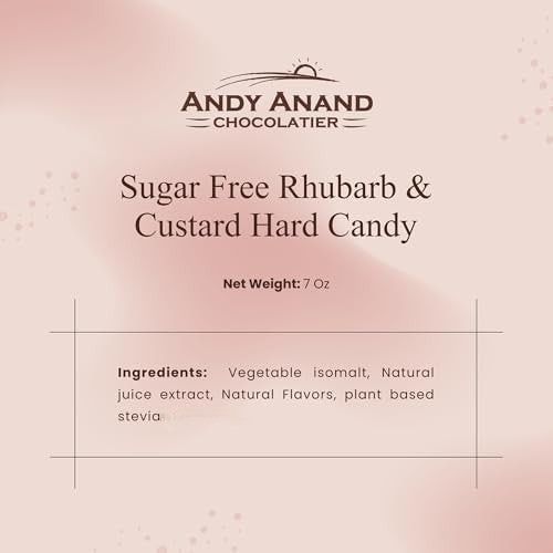 Andy Anand Sugar-Free Rhubarb & Custard Hard Candy, 25 pc – Classic British Sweet, Keto & Diabetic-Friendly Gourmet Snack Gift Box