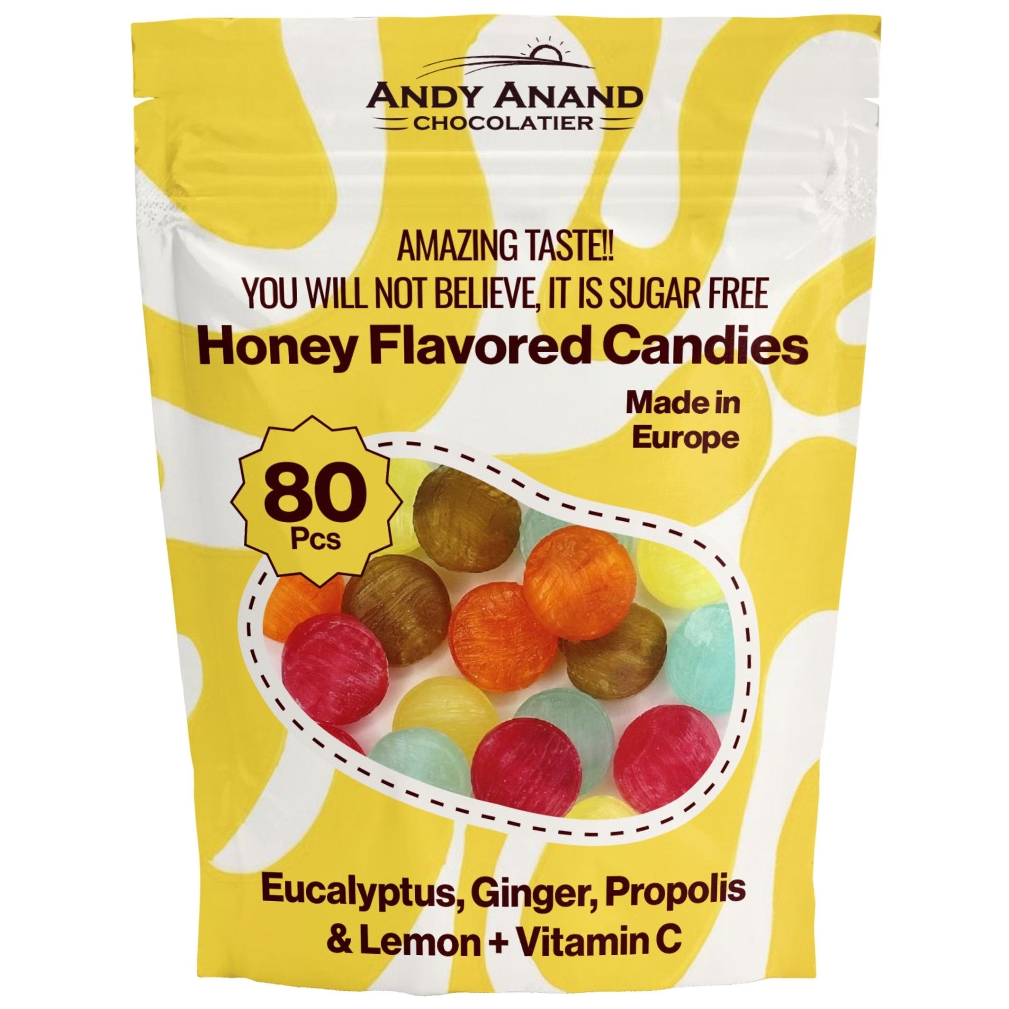 Andy Anand Sugar-Free Honey Ginger Candies (80 pc, 7 oz) | Sugar-Free Throat-Friendly Candy | Local SoCal Bakery