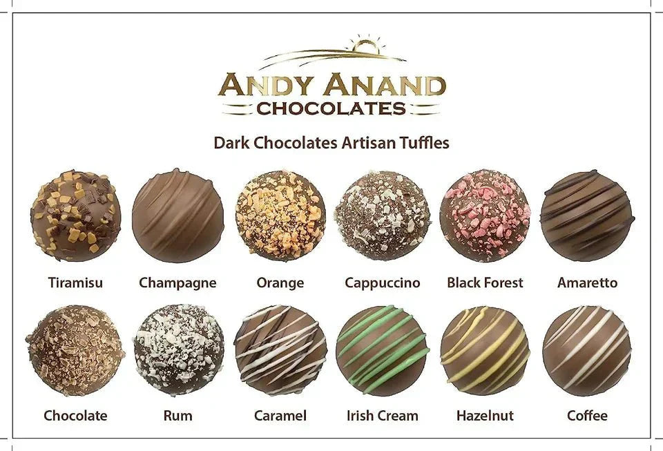 Andy Anand Artisan Vegan Dark Chocolate Truffles (16 pc) | Handmade Gift Box, 60% Cocoa Butter | Local SoCal Chocolatier
