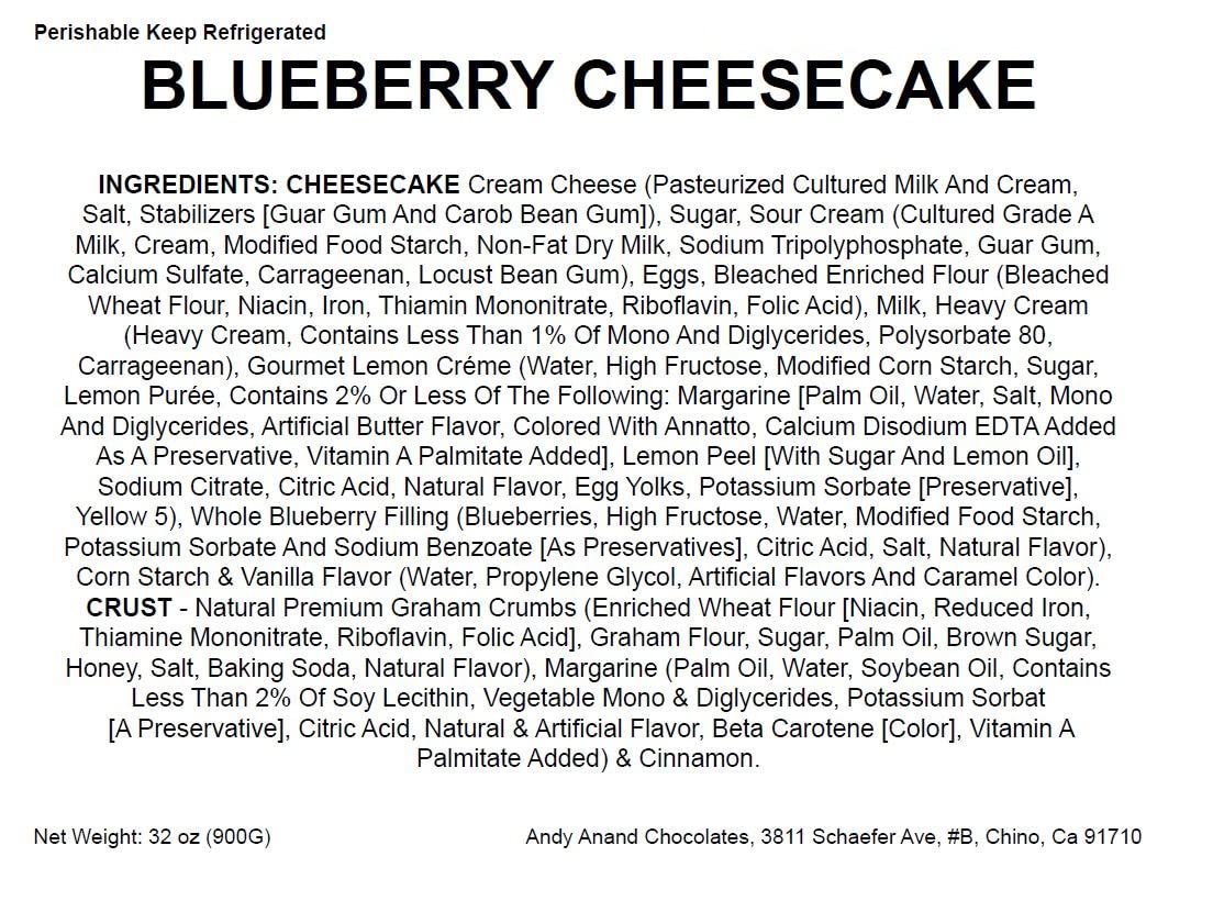 Andy Anand Blueberry Cheesecake (9-inch, 2.6 lbs) | Hand-Baked Bakery Cheesecake | Local SoCal Bakery