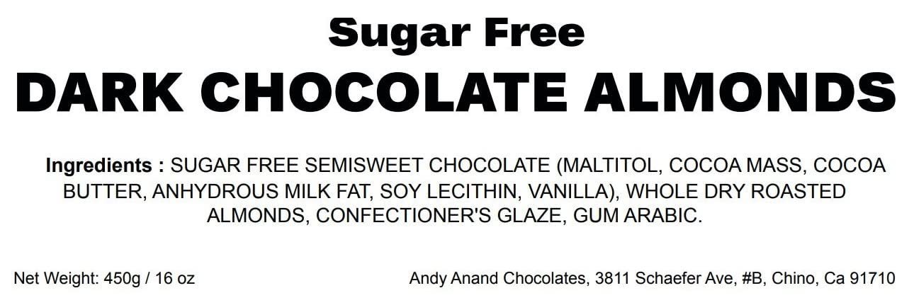 Andy Anand Vegan Sugar-Free Dark Chocolate Almonds (1 lb) | 60% Cocoa Butter, Sugar-Free & Keto | Local SoCal Chocolatier