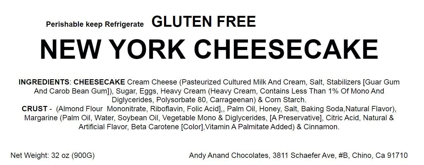 Andy Anand Gluten-Free New York Cheesecake (9-inch, 2 lbs) | Hand-Baked Bakery Cheesecake | Local SoCal Bakery
