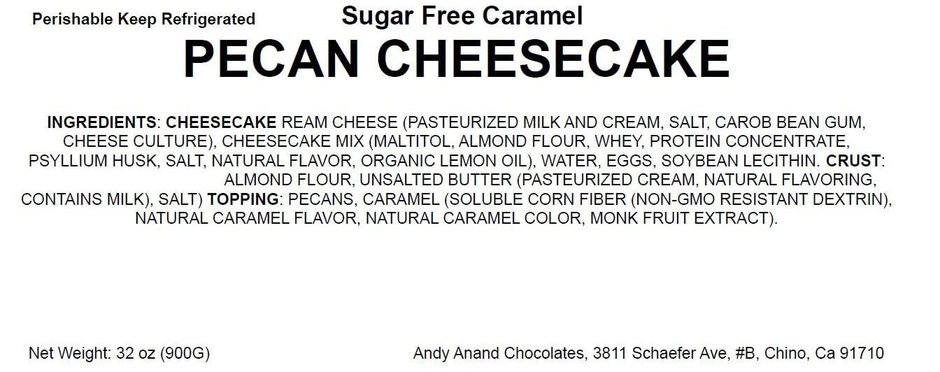 Andy Anand Sugar-Free & Gluten-Free Caramel Pecan Cheesecake, 9-Inch – Diabetic-Friendly, Rich Cream Cheese, Handmade, Birthday Gift Box