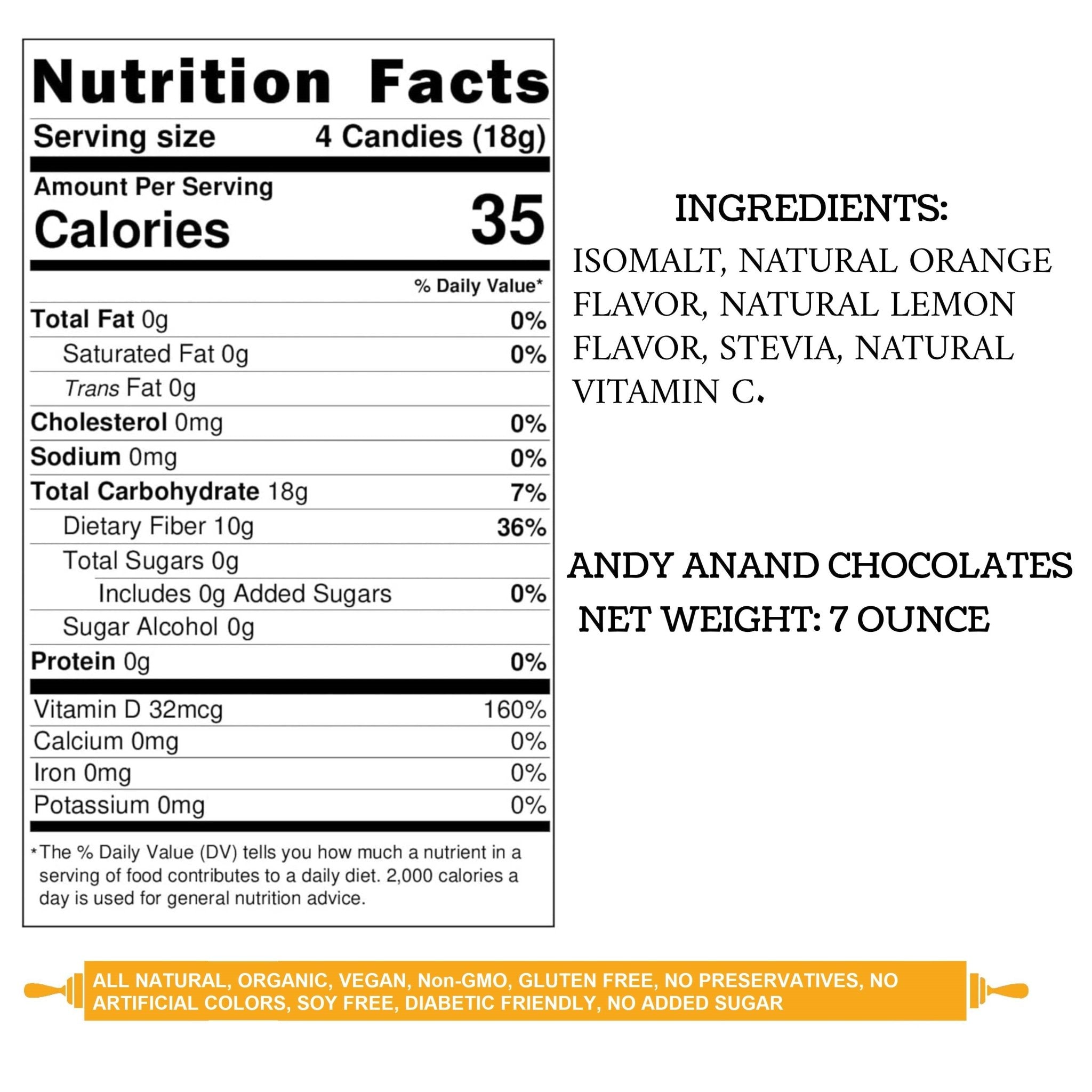 Andy Anand Sugar-Free Orange & Lemon Hard Candy, 7 oz – European Imported, Stevia Sweetened, Keto & Diabetic-Friendly Gourmet Snack Gift Box