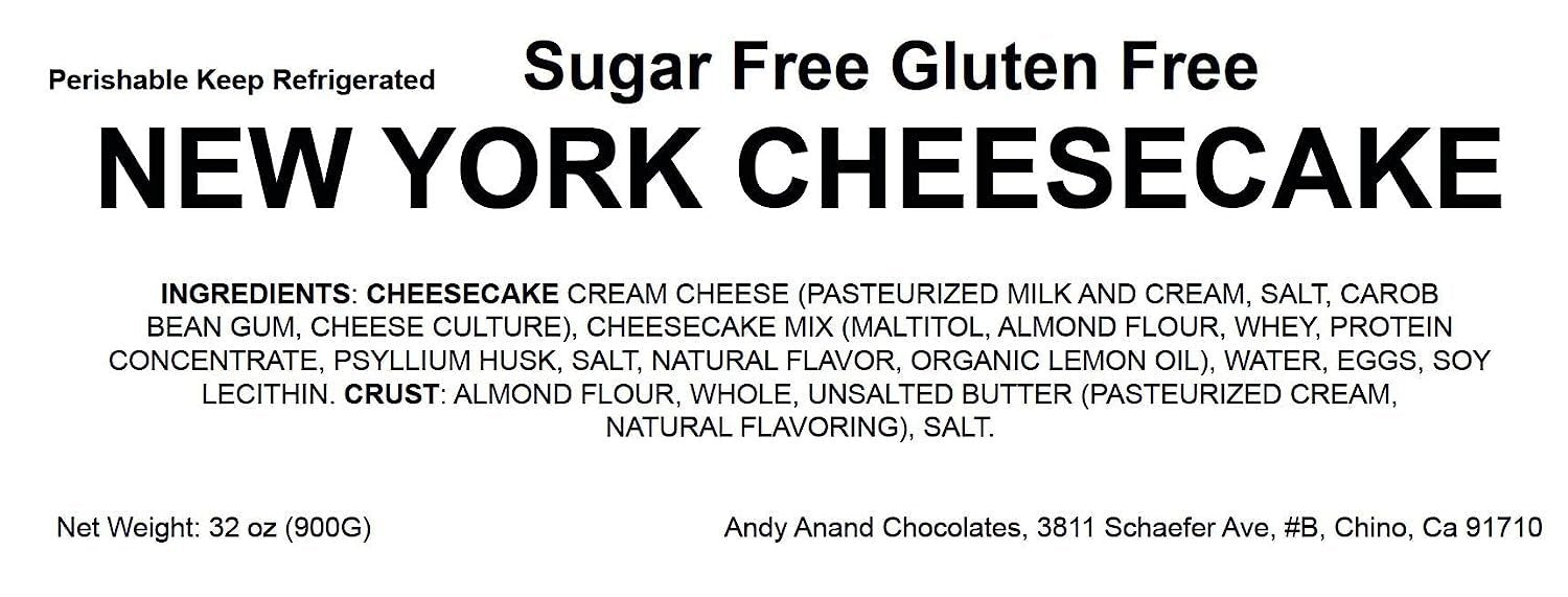Andy Anand Sugar-Free & Gluten-Free New York Cheesecake, 9-Inch, 2 lb – Diabetic-Friendly, Real California Cream Cheese, Birthday Gift Box