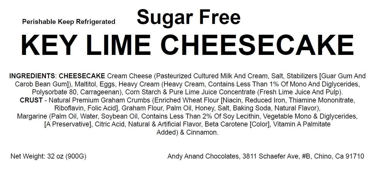 Andy Anand Sugar-Free Key Lime Cheesecake (9-inch, 2 lbs) | Sugar-Free Cheesecake | Local SoCal Bakery