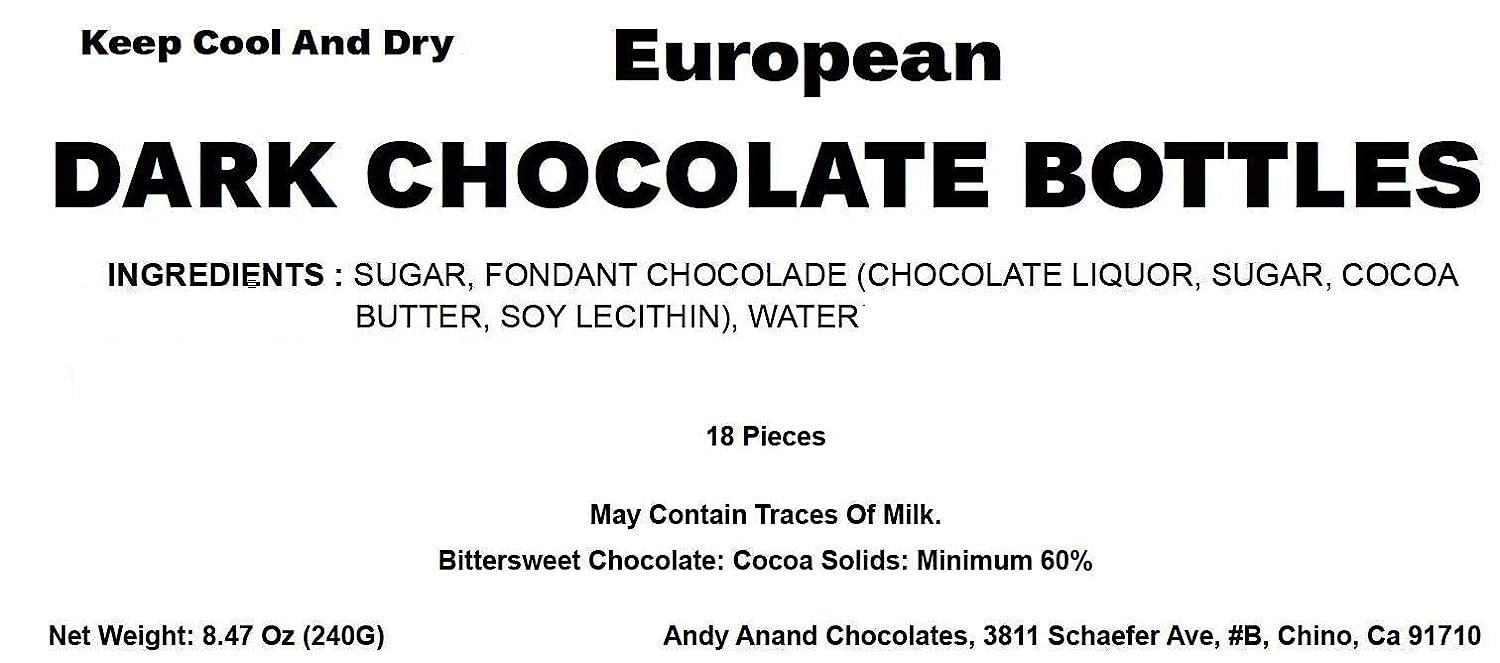 Andy Anand European Dark Chocolate Bottles with Non-Alcoholic Cordials, 18 pc, 8.74 oz – Wooden Gift Box, Birthday & Holiday Gourmet Gift