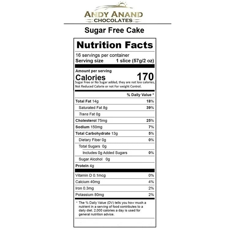 Andy Anand Sugar-Free Chocolate Almond Cake, 9-Inch, 2.5 lb – Stevia Sweetened, Handcrafted, Diabetic-Friendly Birthday & Celebration Gift