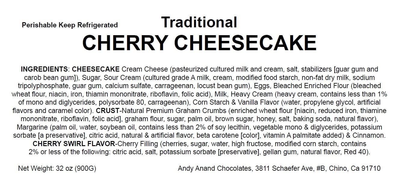 Andy Anand Traditional Cherry Cheesecake, 9-Inch, 3.4 lb – Authentic Recipe, California Cream Cheese, All-Natural, No Preservatives Gift Box