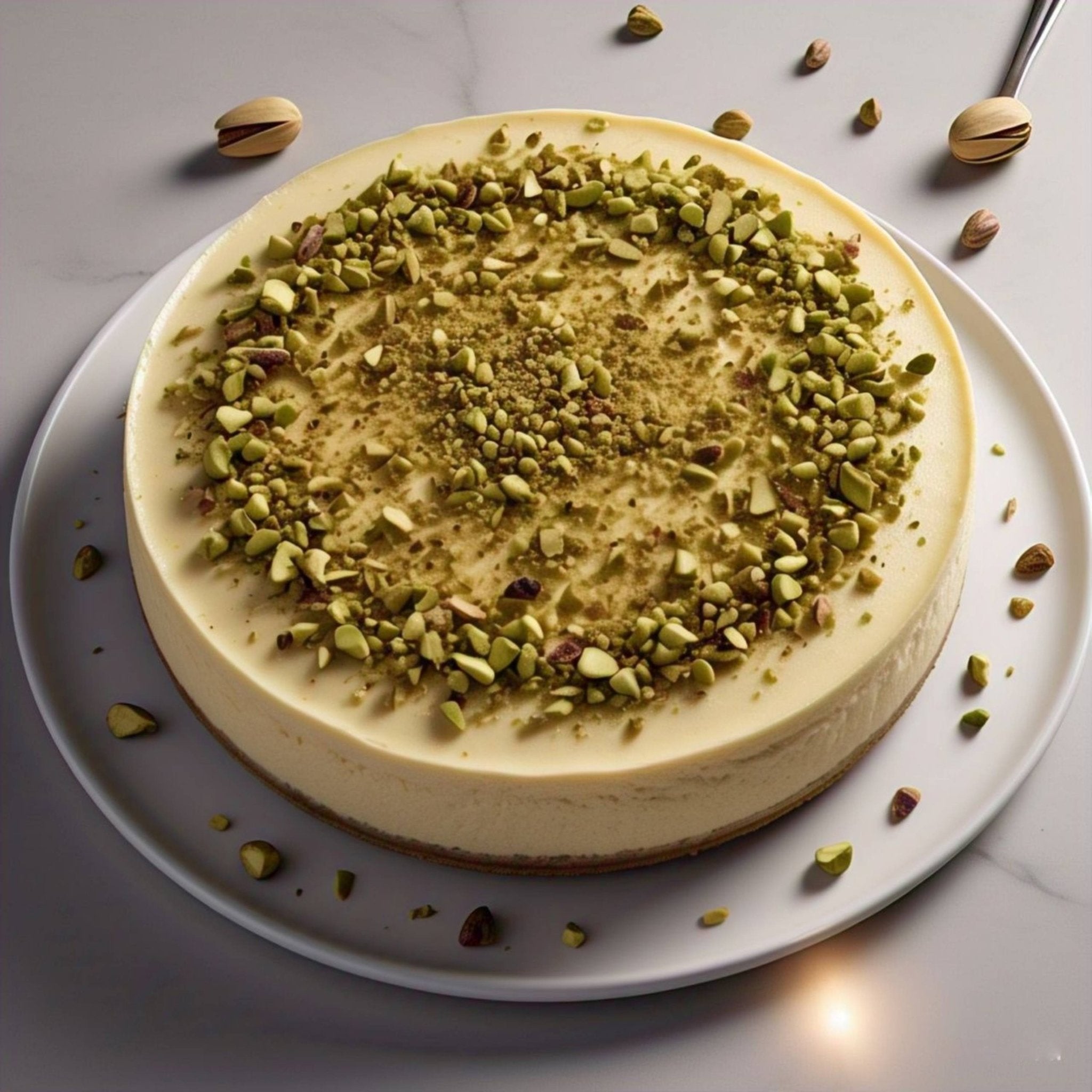 Andy Anand Caramel Pistachio Cheesecake (9-inch, 2.6 lbs) | Hand-Baked Bakery Cheesecake | Local SoCal Bakery