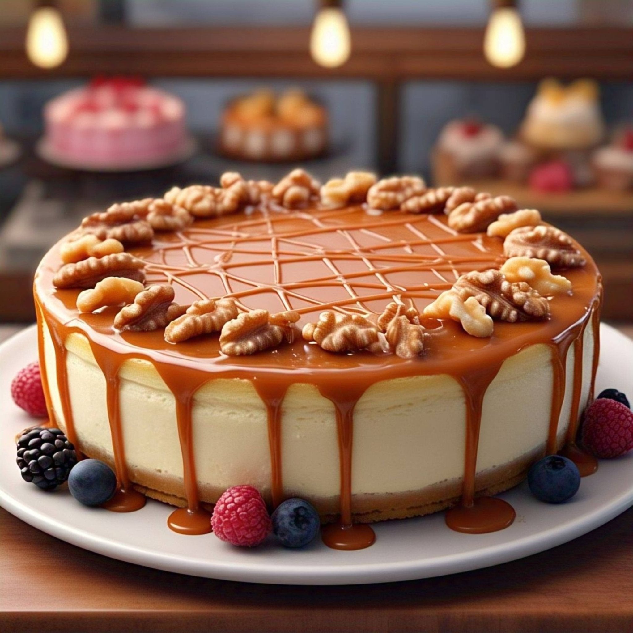 Andy Anand Caramel Walnut Cheesecake (9-inch, 2.6 lbs) | Hand-Baked Bakery Cheesecake | Local SoCal Bakery