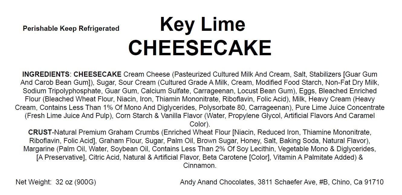 Andy Anand Key Lime Cheesecake (9-inch, 2 lbs) | Hand-Baked Bakery Cheesecake | Local SoCal Bakery