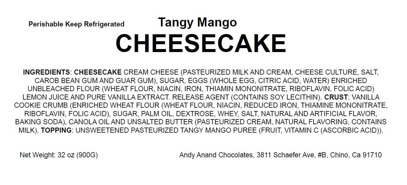 Andy Anand Mango Cheesecake (9-inch, 2 lbs) | Hand-Baked Bakery Cheesecake | Local SoCal Bakery