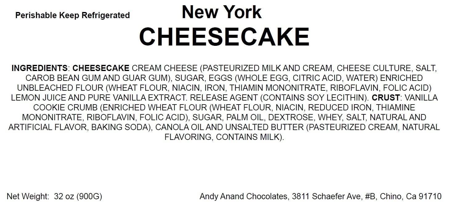 Andy Anand Luxurious New York Style Cheesecake (9-inch, 2 lbs) | Hand-Baked Bakery Cheesecake | Local SoCal Bakery