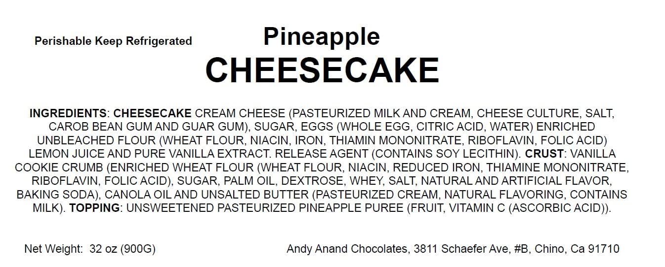Andy Anand Pineapple Cheesecake (9-inch, 2 lbs) | Hand-Baked Bakery Cheesecake | Local SoCal Bakery