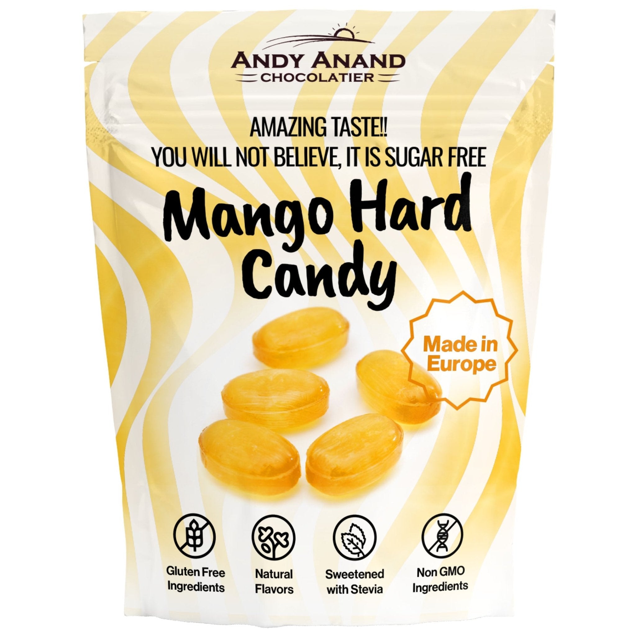 Andy Anand Sugar-Free Mango Hard Candy (7 oz) | European Imported, Stevia-Sweetened | Local SoCal Bakery
