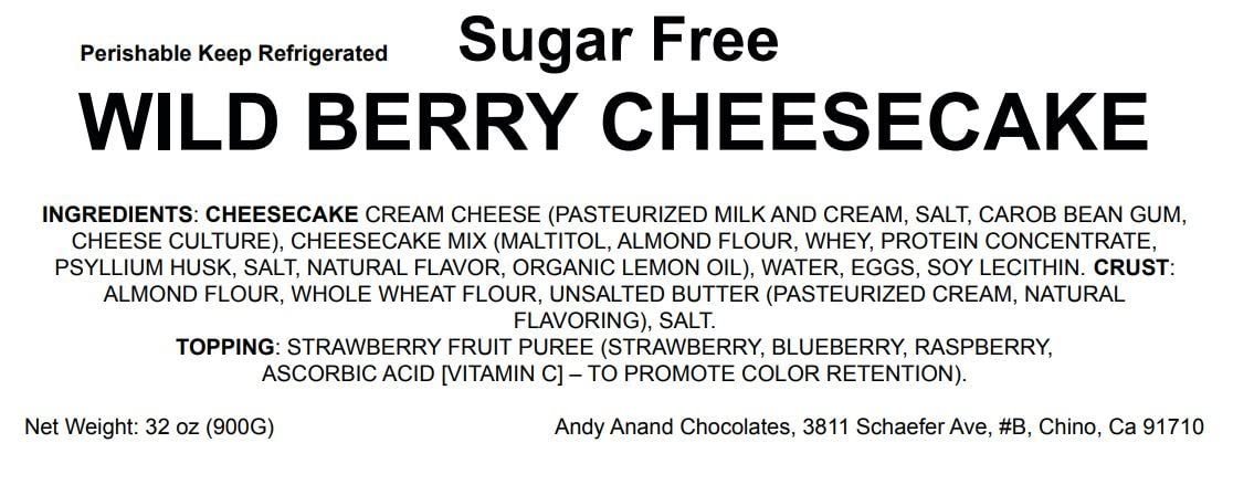 Andy Anand Sugar-Free Wild Berry Cheesecake, 9-Inch – Diabetic-Friendly, California Cream Cheese, Strawberry, Blueberry & Raspberry Gift Box