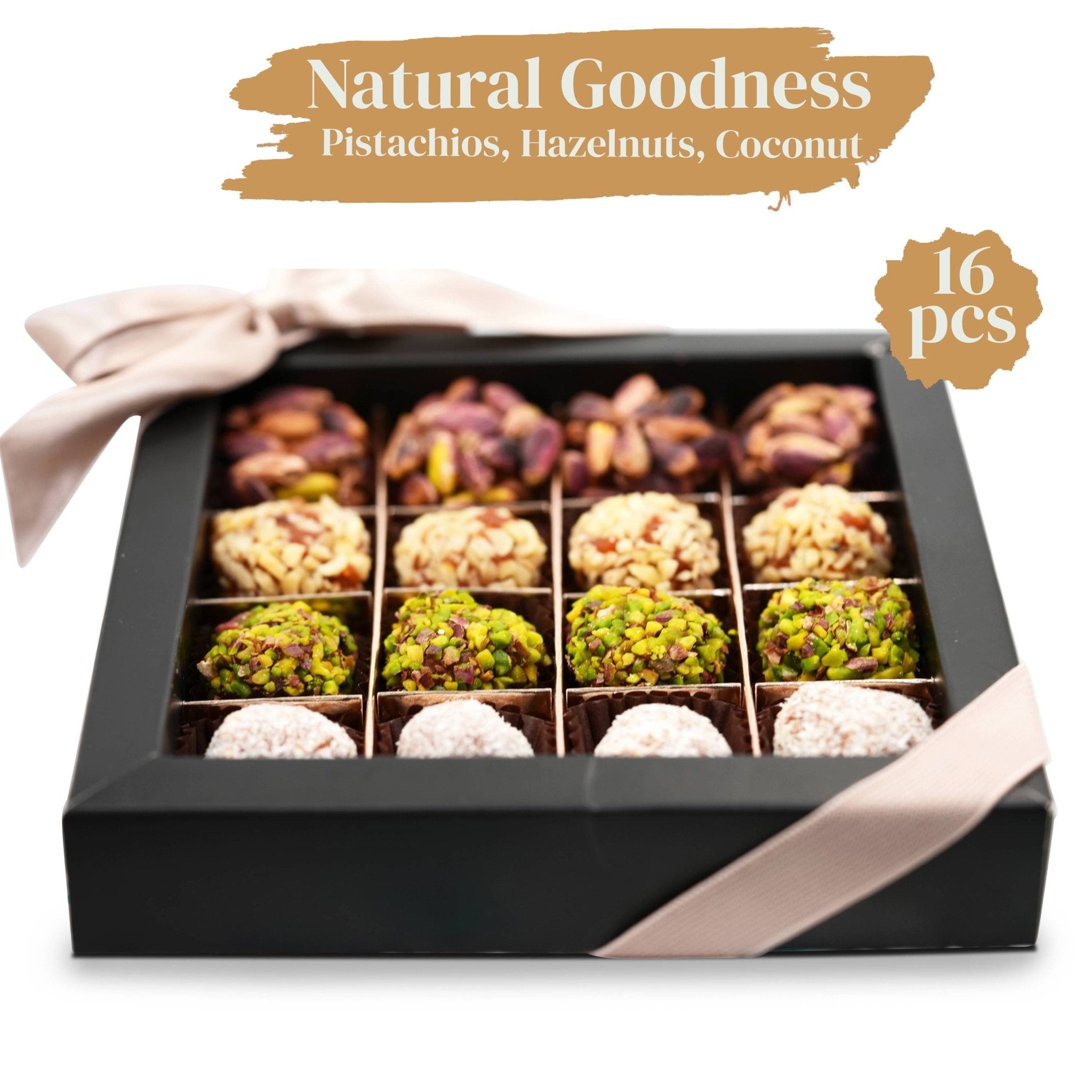 Andy Anand Sugar-Free Date Truffles (16 pc) | Pistachio, Hazelnut, Coconut | Local SoCal Chocolatier