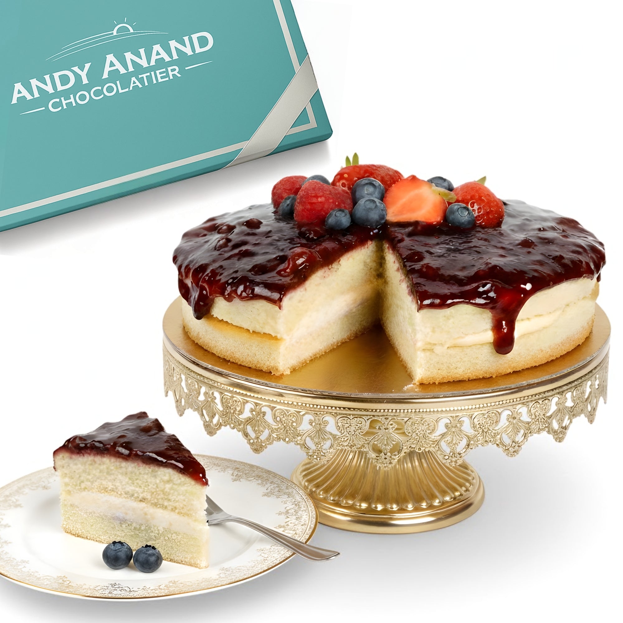Andy Anand Sugar-Free Wild Berry Cake, 2.5 lb – Keto & Diabetic-Friendly, Mixed Berries, Moist Sponge, No Preservatives, Birthday Gift Box