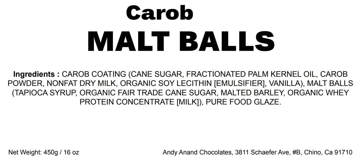 Andy Anand Carob Malt Balls, 1 lb – Tastes Like Chocolate, All-Natural Gift Box, Birthday, Valentine's, Christmas, Anniversary & Holiday