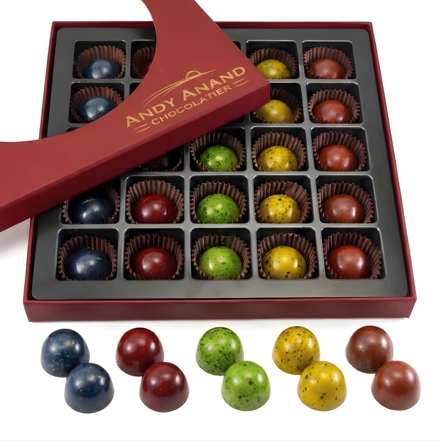 Andy Anand Belgian Chocolate Bonbons Gift Box (25 pc, 6.52 oz) | Gluten-Free Truffles & Pralines | Local SoCal Chocolatier