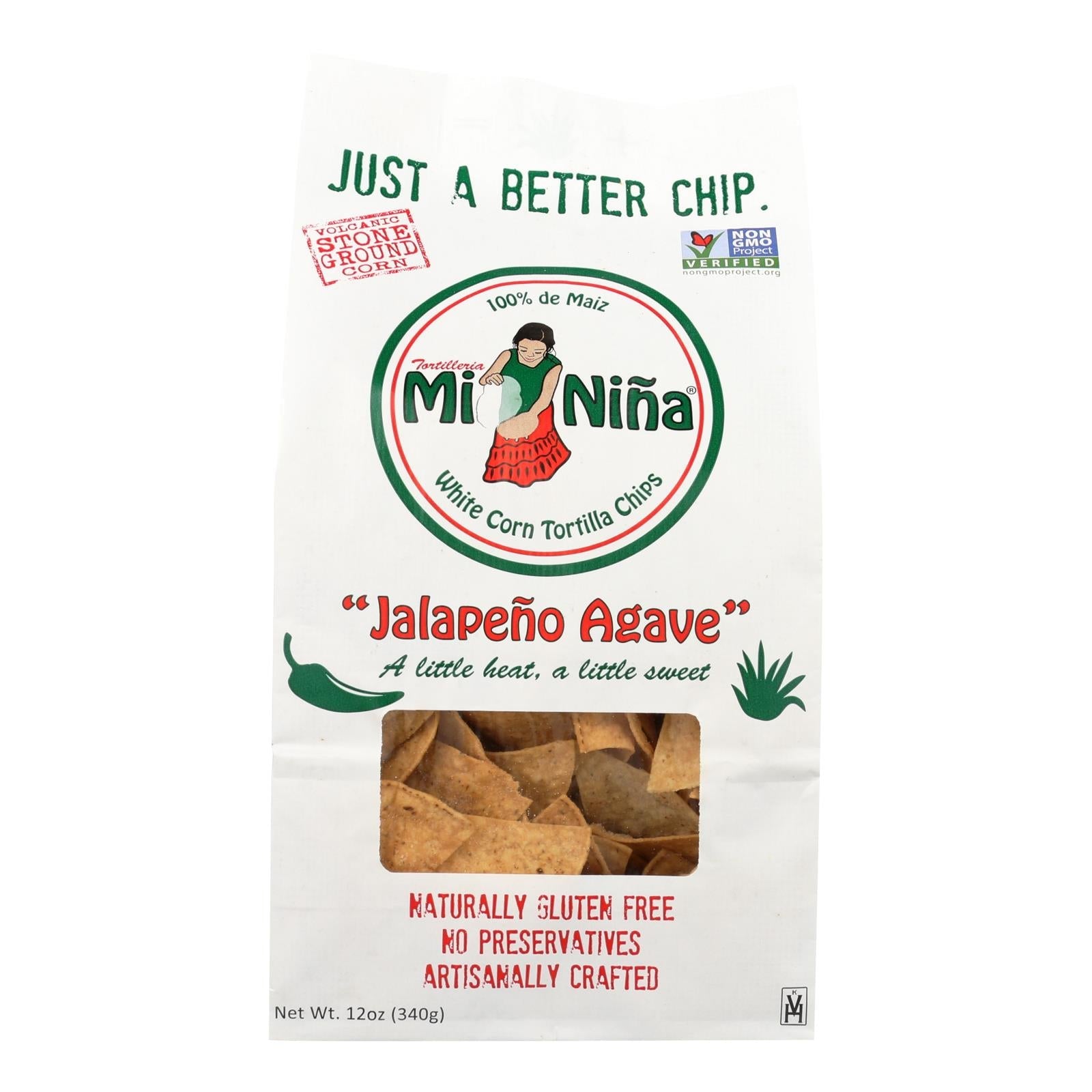Mi Nina's Jalapeño Agave White Corn Tortilla Chips (Pack of 9 - 12 Oz.)