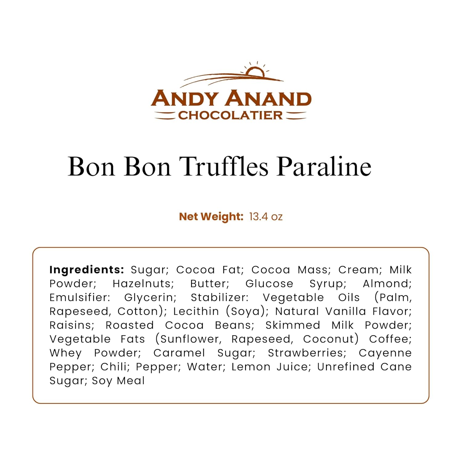 Andy Anand Chocolate Truffles Bonbon Praline Box | 60% Cocoa Butter Gift Box | Local SoCal Chocolatier