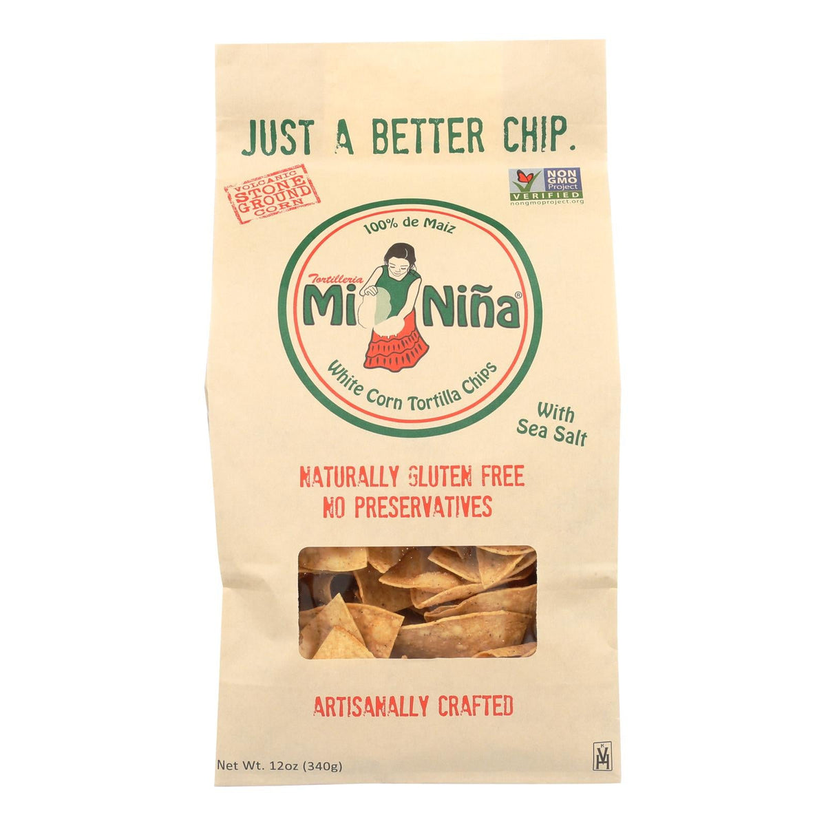 Mi Niña White Corn Tortilla Chips with Sea Salt, 12 oz (Case of 9)