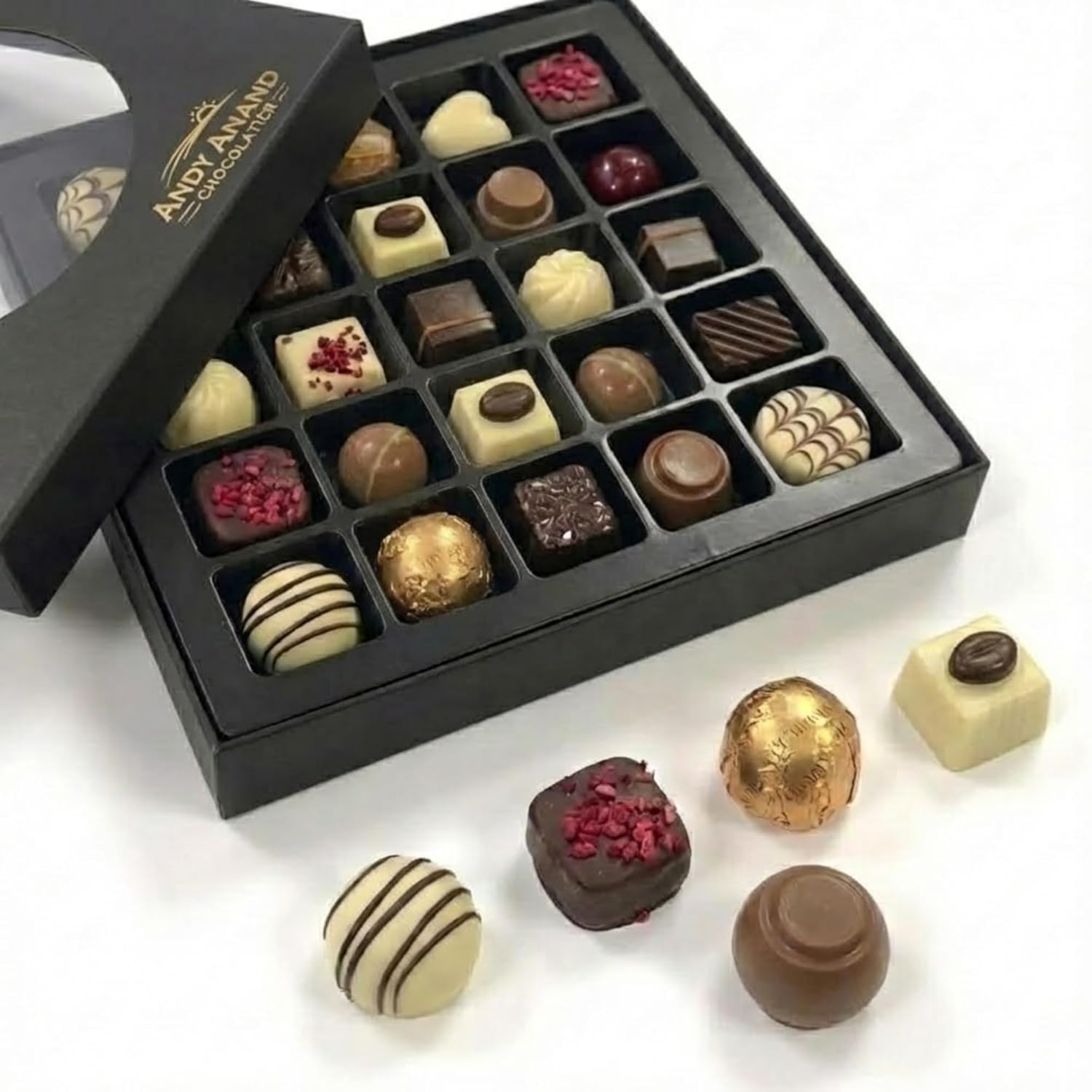 Andy Anand Chocolate Truffles Bonbon Praline Box | 60% Cocoa Butter Gift Box | Local SoCal Chocolatier