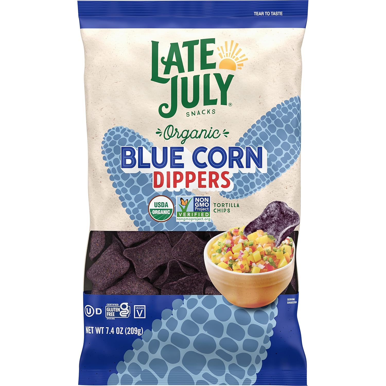 Late July Snacks Blu Corn Dippers Tortilla Chips, Pack of 9, 7.4 Oz