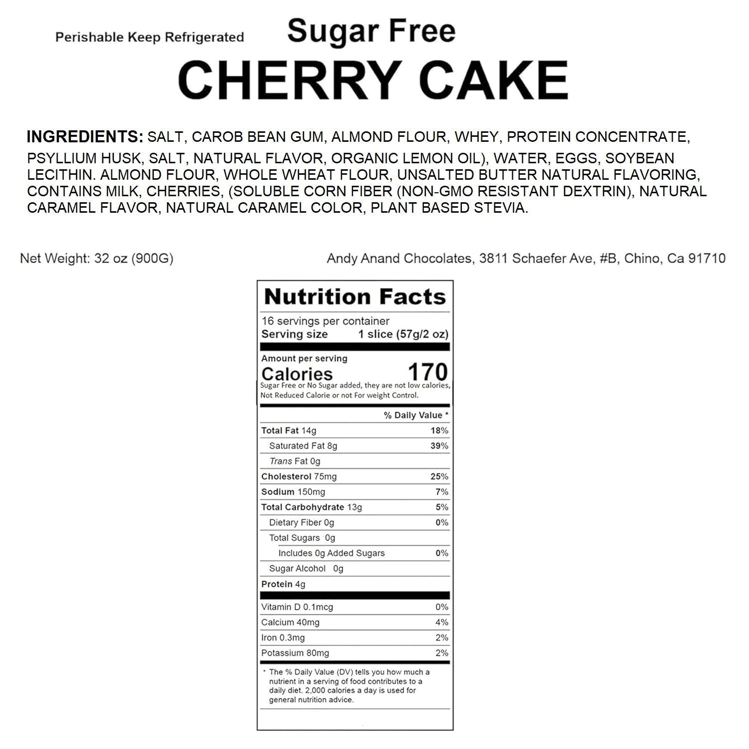 Andy Anand Sugar-Free Cherry Cake (9-inch, 2.9 lbs) | Keto & Diabetic-Friendly | SoCal Bakery