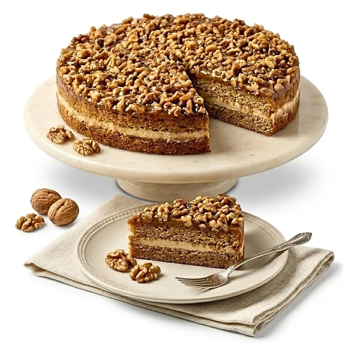 Andy Anand Sugar-Gluten-Free Caramel Walnut Cake, 9-Inch, 2.6 lb – Freshly Baked, All-Natural, No Preservatives, Diabetic-Friendly Gift