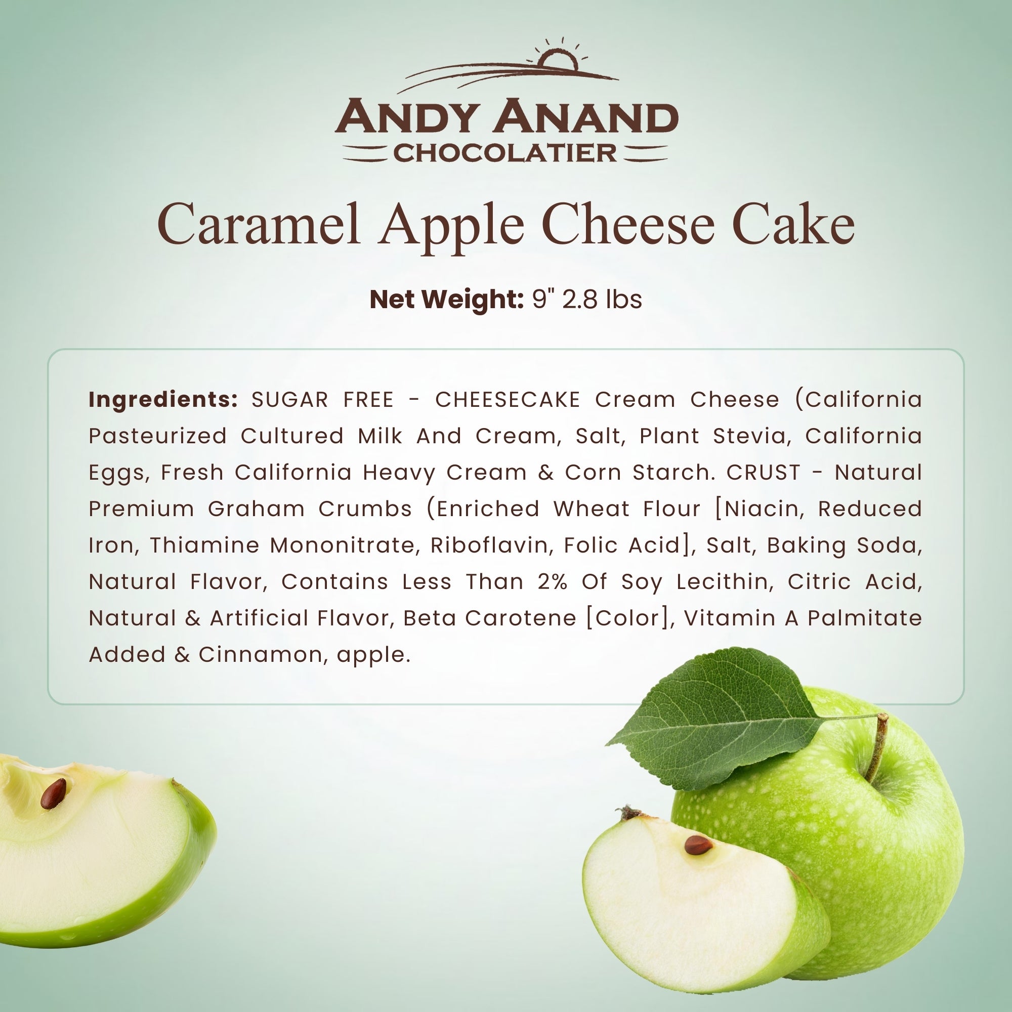 Andy Anand Sugar-Free Caramel Apple Cheesecake, 9-Inch, 2.8 lb – Cinnamon Apple, Keto & Diabetic-Friendly, California Cream Cheese Gift